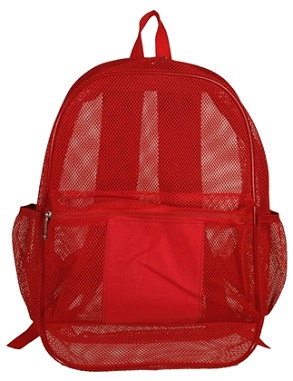 Mesh backpacks available in black, green, navy blue, pink, red as shown, royal blue and yellow