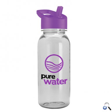 Custom Printed 18 oz Clear Water Bottle with Assorted color lids.